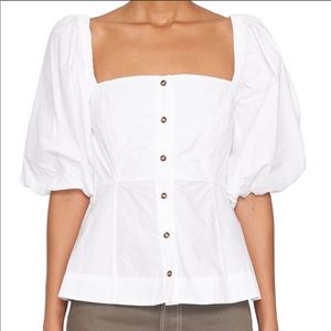 GANNI COTTON PUFF SLEEVE POPLIN TOP